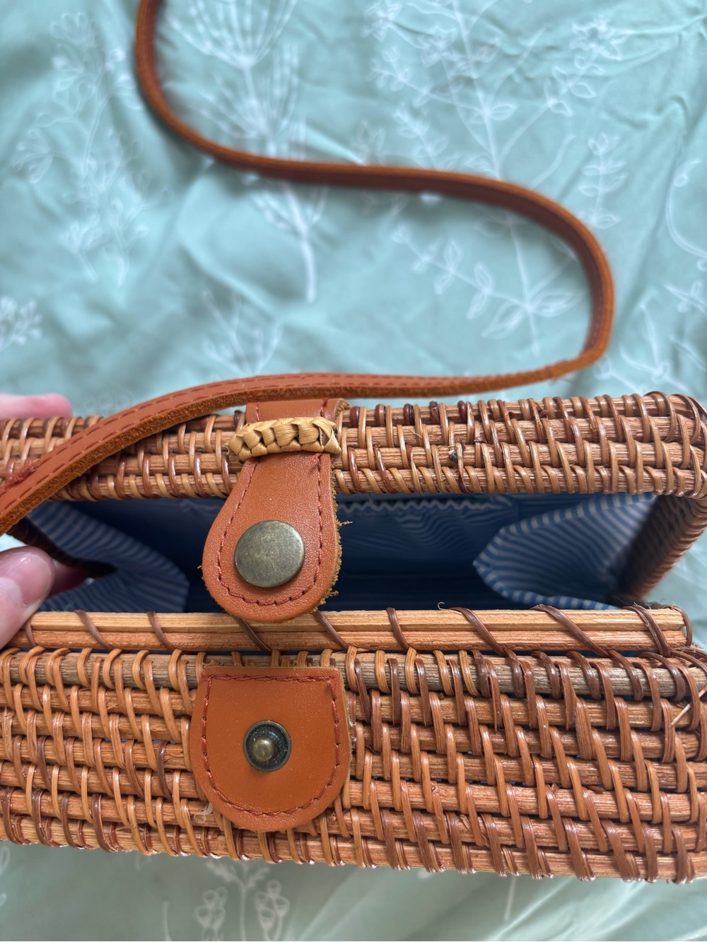 Brown Woven Crossbody Bag with Leather Strap - Picture 6 of 8